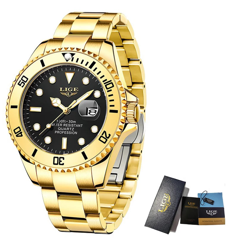 LIGE Top Brand Luxury Watches for Men Casual Sport Fashion Military Stainless Steel Wrist Auto Date Man Watch Clock Reloj Hombre