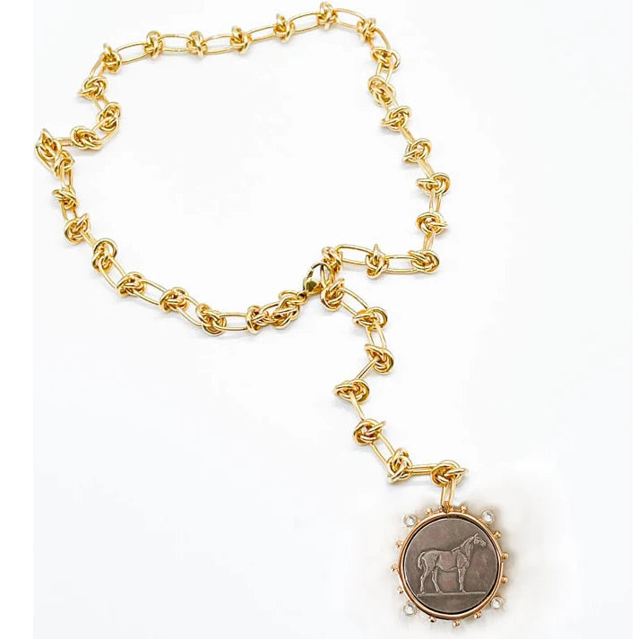 Malachite Two-Tone Horse Coin Necklace — Green | KIMLUD