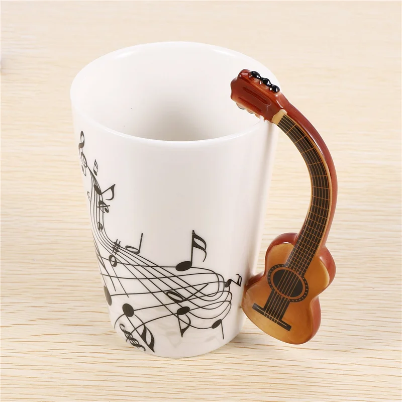 Ceramic Mug Guitar-Handle Novelty — White | KIMLUD