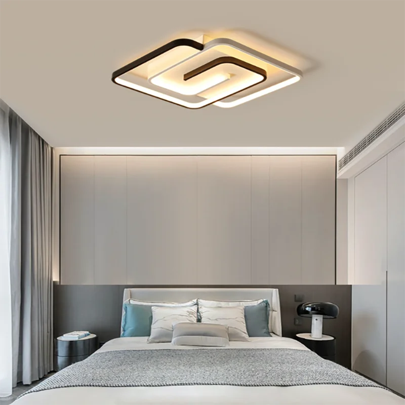 KIMLUD, Bedroom Led Chandelier Light Black White Square Modern Ceiling Lamp Attic Living Room Dining Kitchen Interior Fixture, KIMLUD Womens Clothes