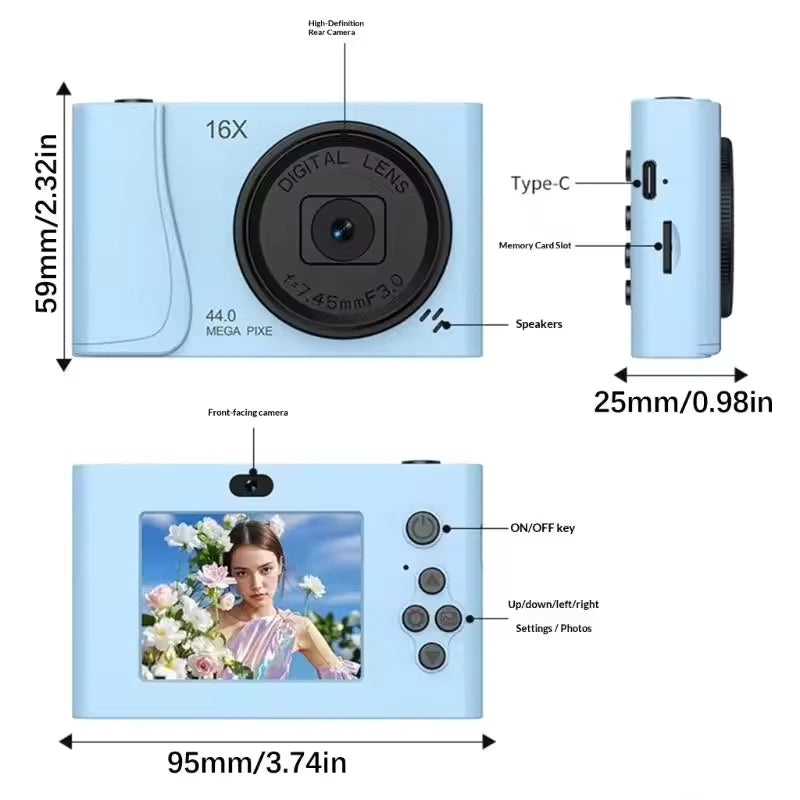 Matte Plastic Compact Camera 4K Digital — Black | KIMLUD