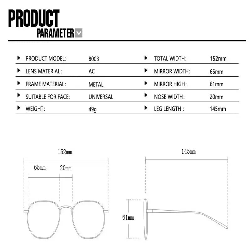 Sunglasses Large Frame Stainless Steel Black | KIMLUD