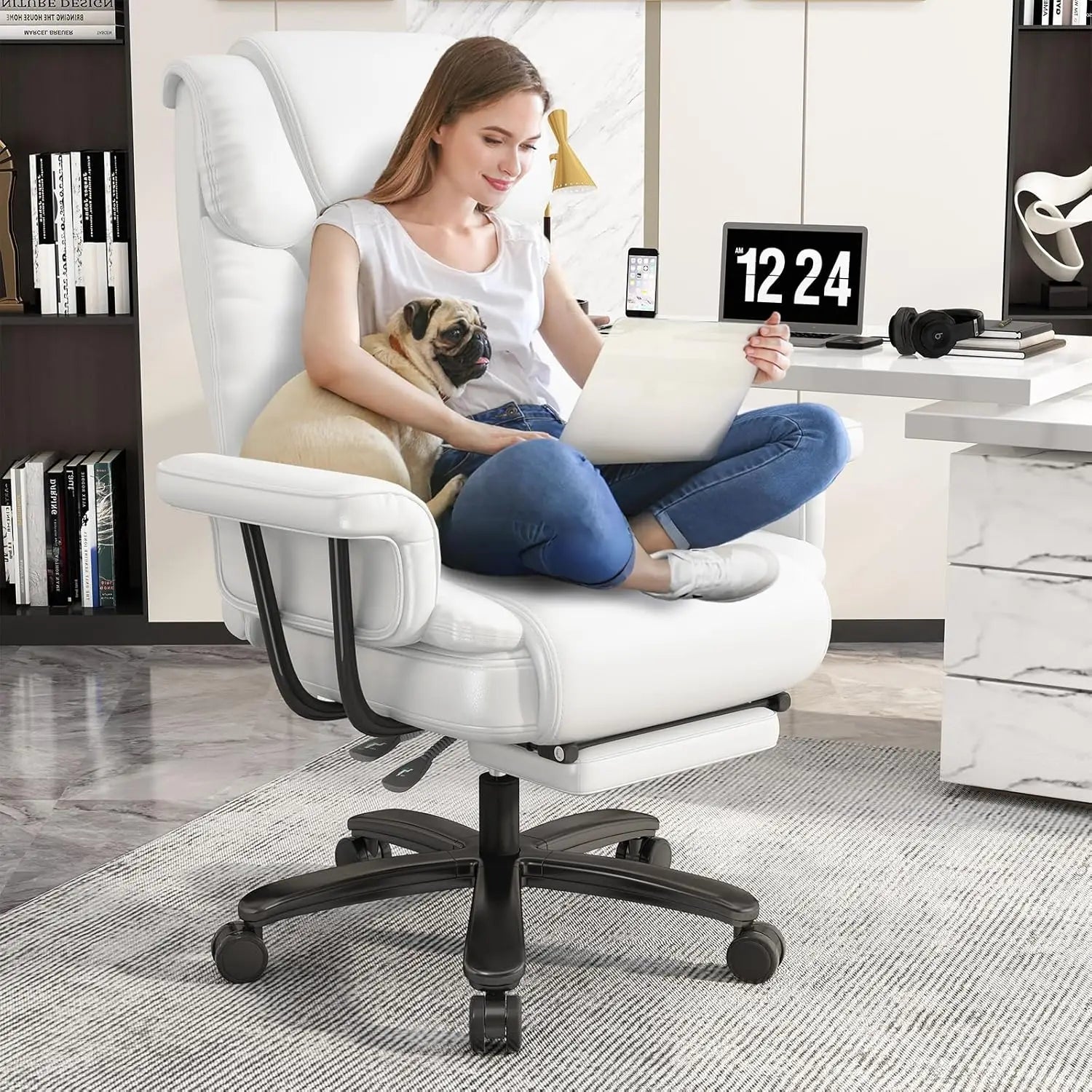 Criss Cross Chair with Wheels, 160°Big and Tall Reclining Office Desk Chair with High Back, Wide Seat, Arms, Footrest, Grey