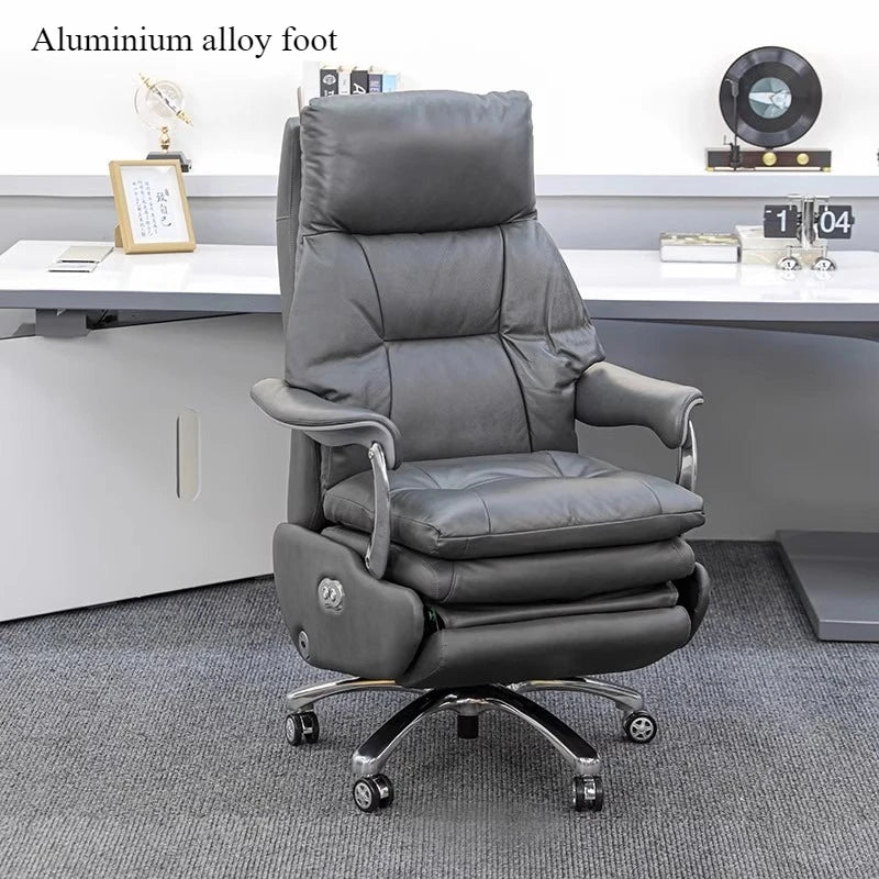 Leather Electric Office Chair Footrest Lift Rotatable — Espresso Black | KIMLUD