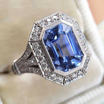 KIMLUD, CAOSHI Luxury Blue Crystal Stone Rings with Tiny Flower Cubic Zirconia Pretty Women's Jewelry Elegant Engagement Accessories, KIMLUD Womens Clothes