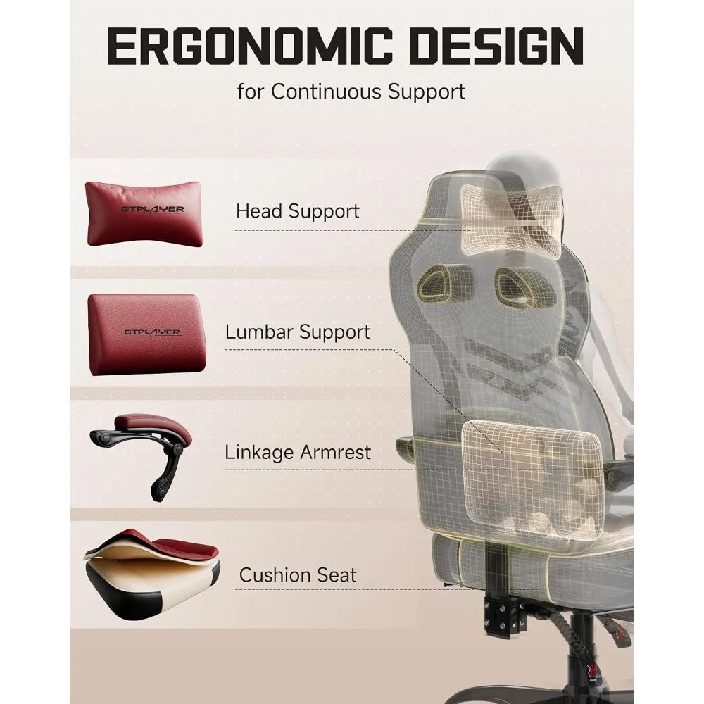 Gaming Chair – Ergonomic Design – Faux Leather – Wine Red | KIMLUD