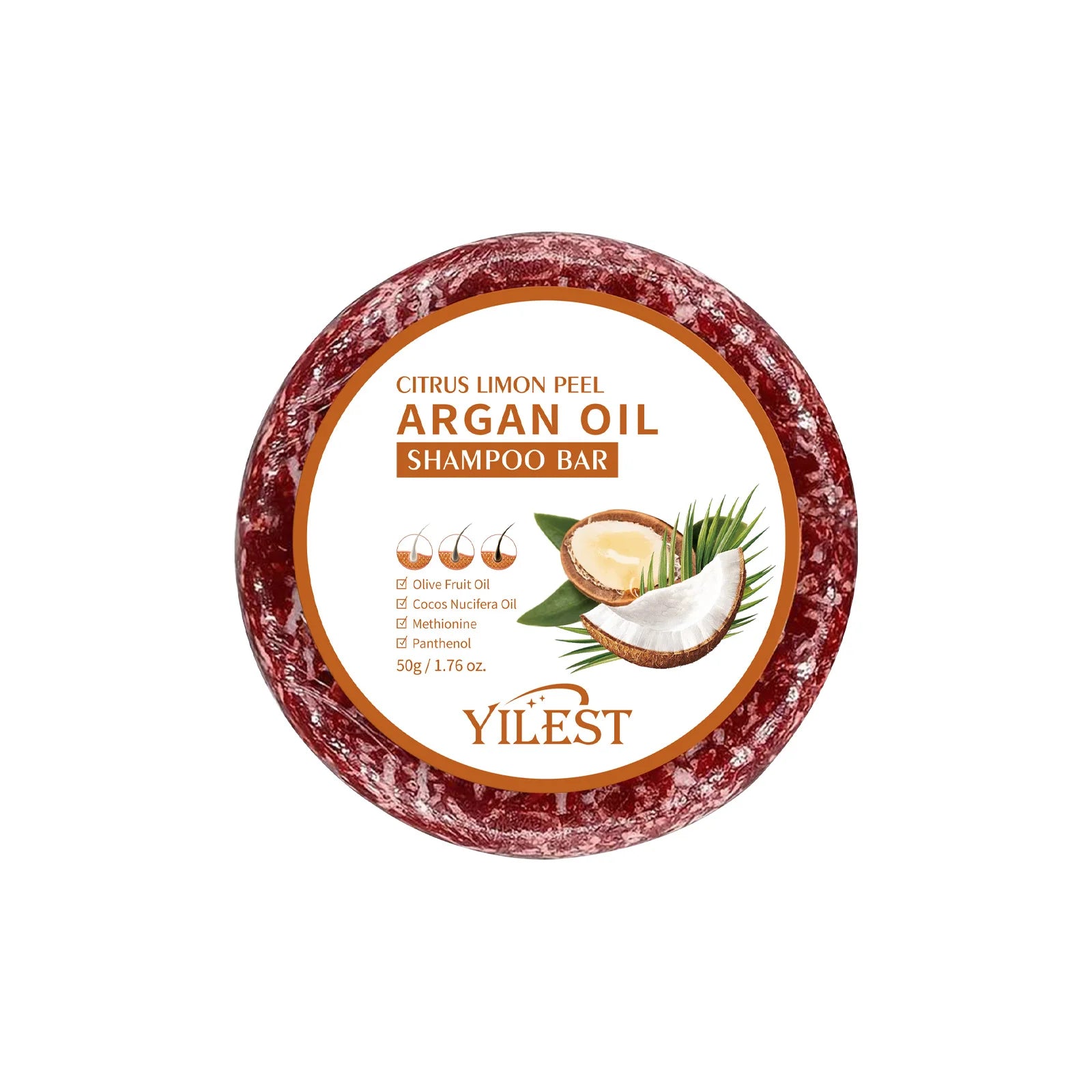 Argan Oil Shampoo Bar For Damaged Frizzy Hair Smooths Scalp, Nourishes Strands — Orange | KIMLUD