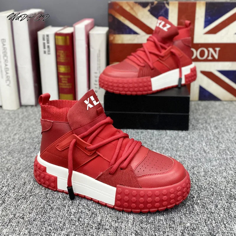 High Top Sneaker Men Designer Winter Plush Warm Snow Boots Fashion Casual Leather Upper Height Increased Flat Platform Shoes