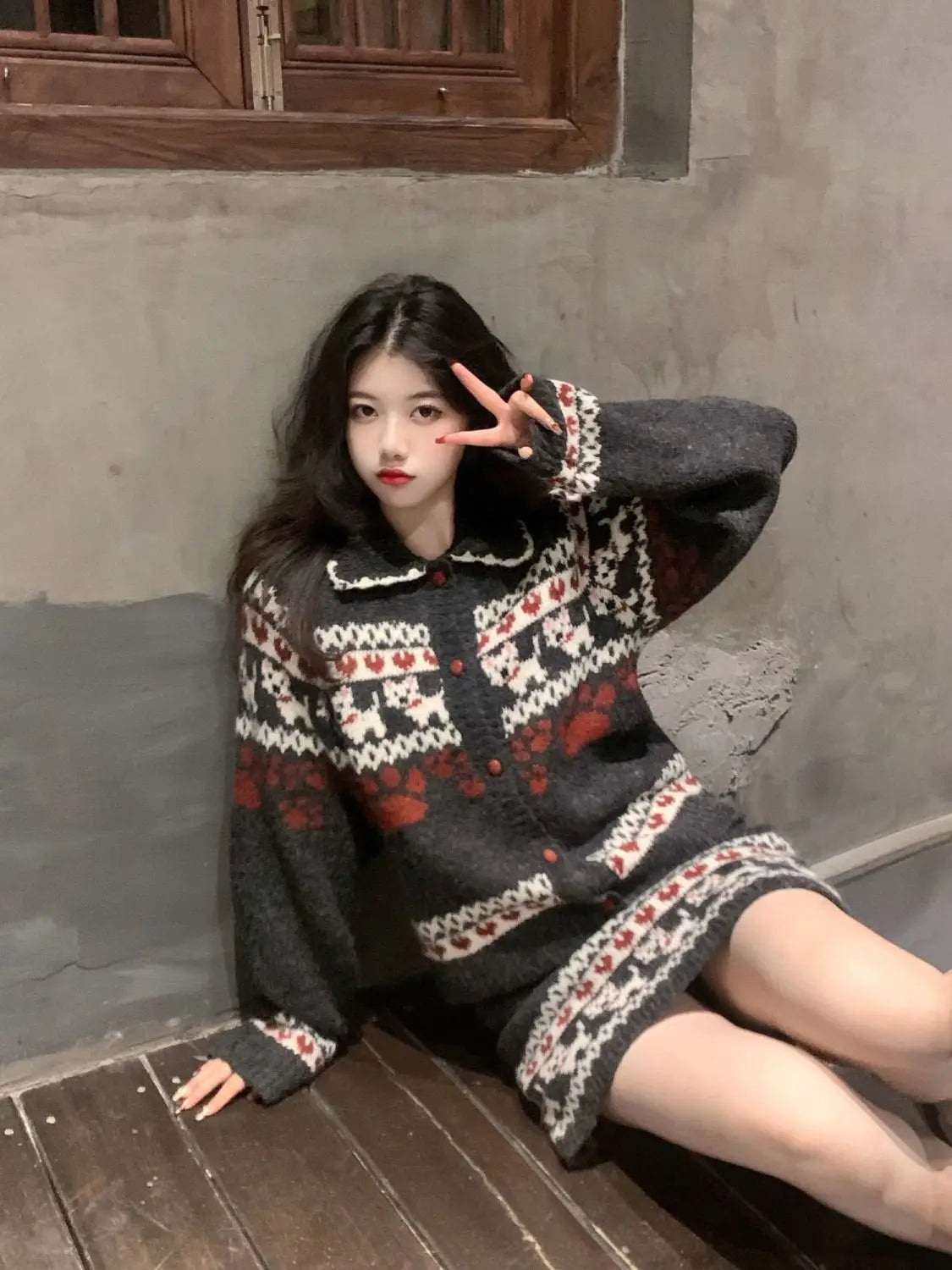 KIMLUD, Knitted Suit Women 2025 Fashion Vintage Sping Autumn Cardigan Sweater Coat Short Skirt Ladies Two Piece Set Outfits, KIMLUD Womens Clothes