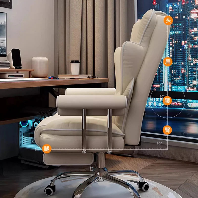 Ergonomic Kneeling Office Chair Cortex Upholstery With Contoured Backrest And Five-Star Mobility — Cream Ivory | KIMLUD