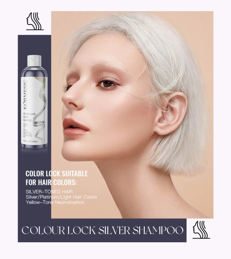 Unisex Silvery Lock Color Shampoo-Silver Fixing Shampoo,Color Locking & Brightening,Cleansing Care,Color Preservation Sleek Hair