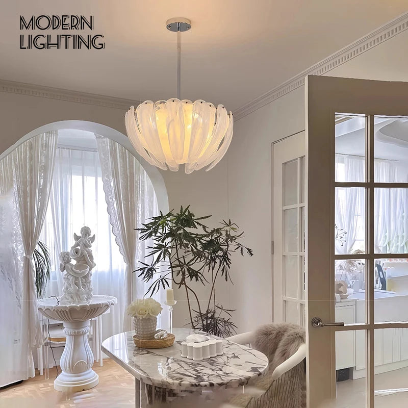 LED Flower Bud Home Living Room White Cloud Glass Pendant Light LED Lamp Ceiling Chandelier Italy Design Lighting Fixture Lustre
