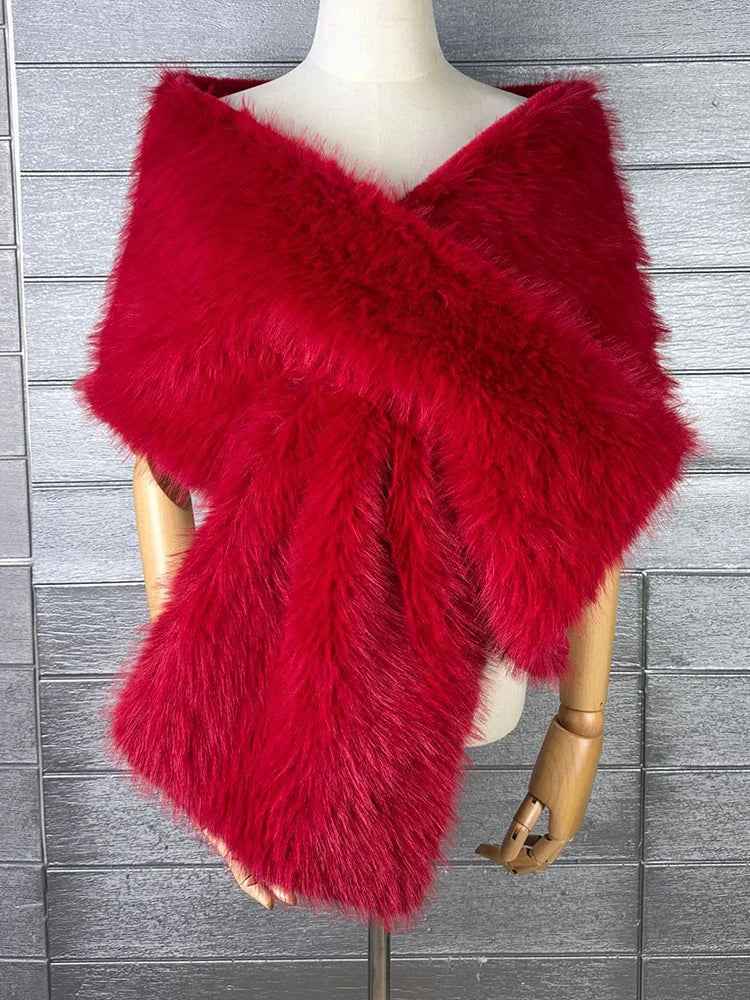 Faux Fur Scarf – Long Keep Warm – Black | KIMLUD