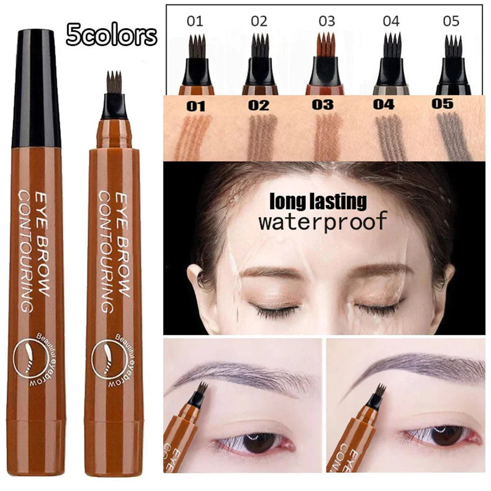 4 Forks 3D Liquid Eyebrow Pencil With Hair-Like Strokes Waterproof Anti-Sweat Non-Fading — Deep Brown | KIMLUD