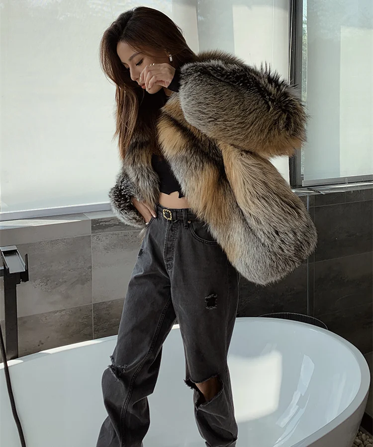 KIMLUD, Women Fur Coat Natural Finland Golden Edged Fox Fur Winter Jacket Whole Skin Fur Warm Thick Luxury Fur Clothing Outerwear, KIMLUD Womens Clothes