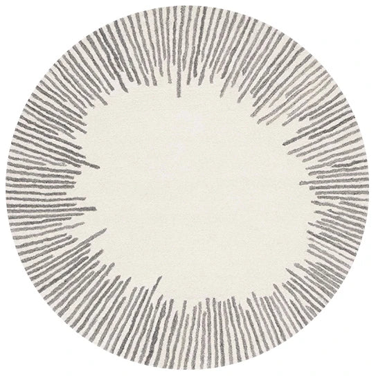 Fluffy/100% Polyester Round Rug with Stripe Wilton Design — White | KIMLUD