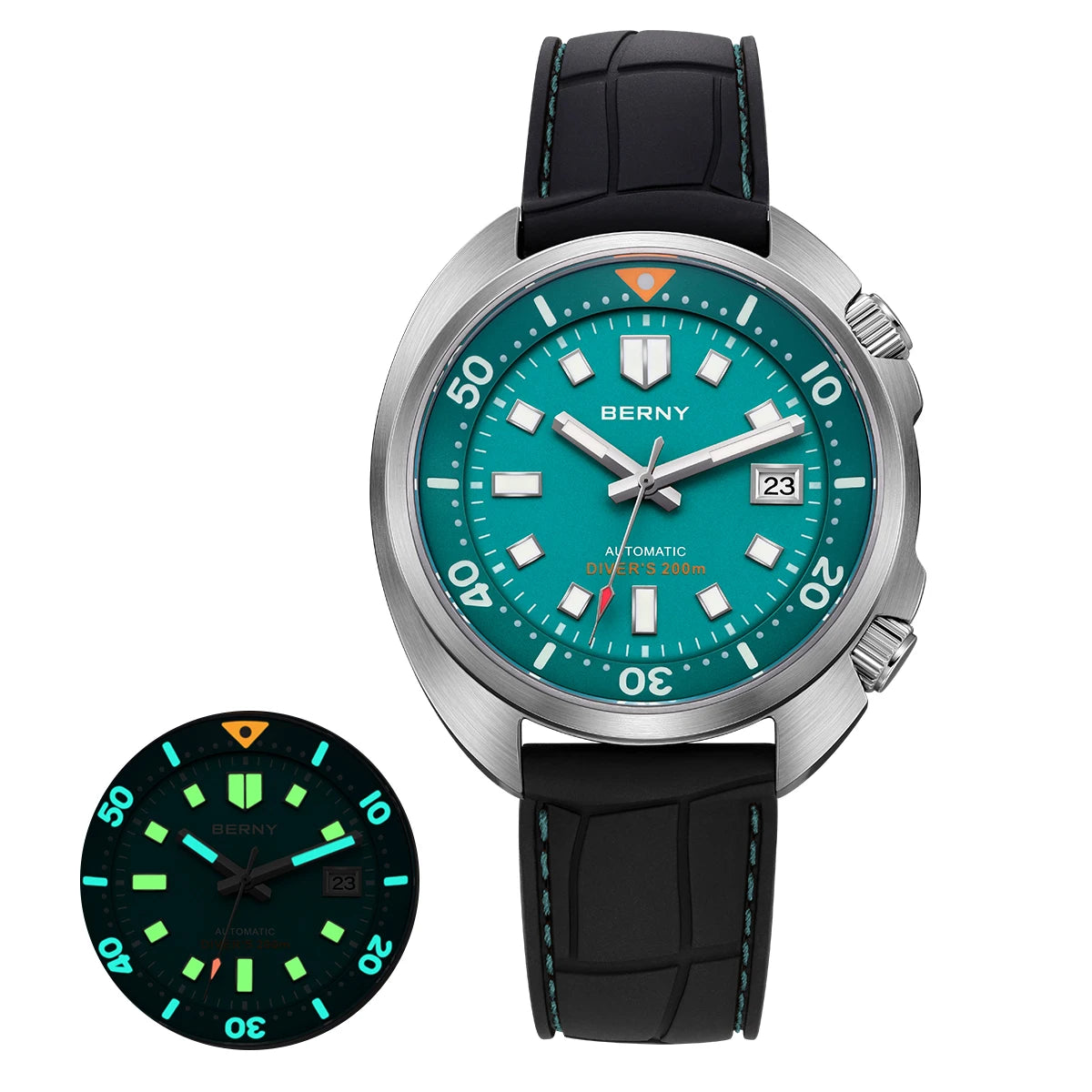 BERNY 20ATM Diver Watch For Men Mechanical Green Dial Original Design NH35 Automatic Sapphire Luxury Diving Luminous Men Watch