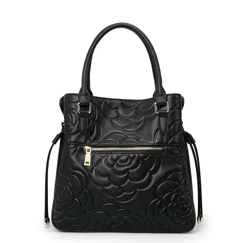 KIMLUD, Aidrani Fashion Genuine Leather Women's Bag Large Capacity Women's Handbag Black Embossed Cowhide Shoulder Bag, KIMLUD Womens Clothes