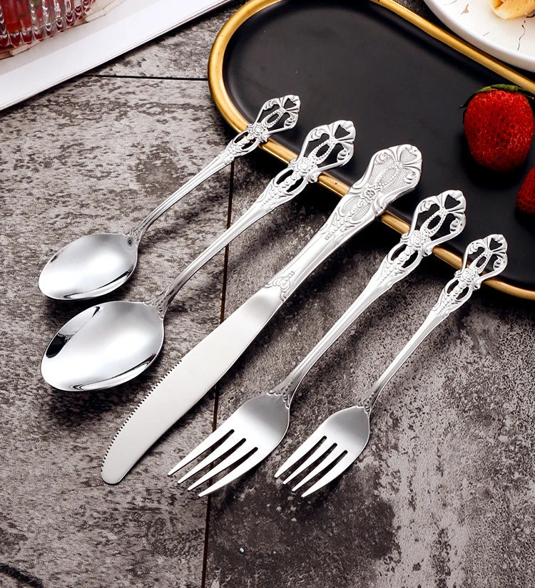 Gold-Plated Stainless Steel Cutlery Set Royal European Spoon Fork Collection — Golden | KIMLUD