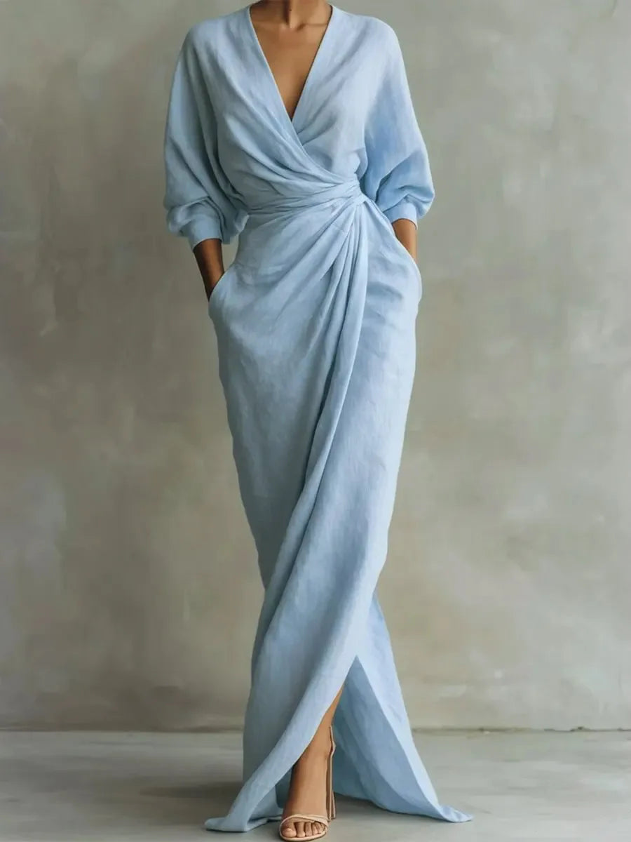 Wrap-Draped Dress Sculpted Waist — Soft Pink | KIMLUD