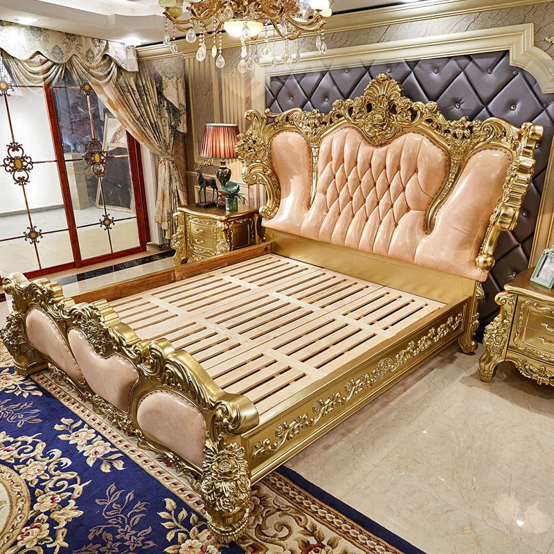 European Romantic Wood Bed With Castle Aesthetics And Built-In Storage — Walnut | KIMLUD