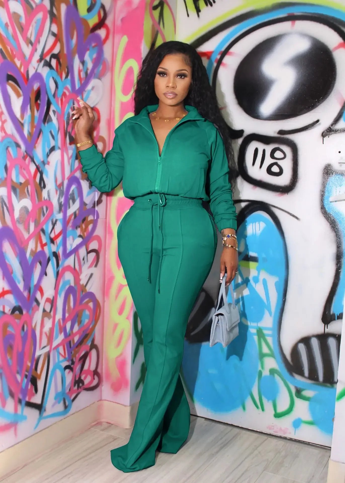 Two-Piece Tracksuit Silhouette Soft Sheen Satin Finish — Midnight Black | KIMLUD