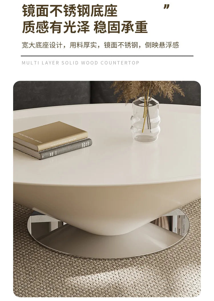 Minimalist Round Coffee Table Unique Aesthetic — White | KIMLUD