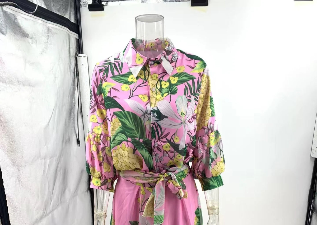 Floral Dress Set – Blouse and Dress – Polyester Cotton | KIMLUD