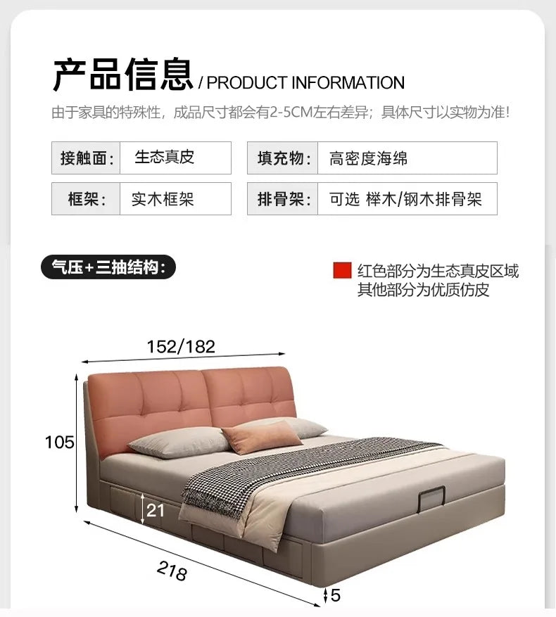 Minimalist Leather Storage Double Bed Modern Frame — Dove Gray | KIMLUD