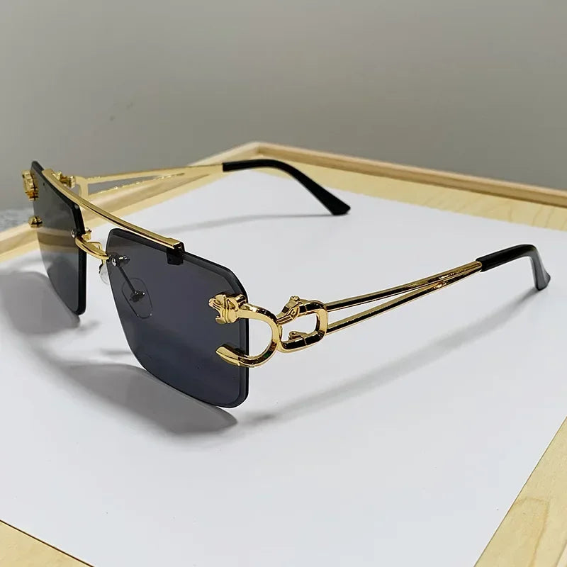 Rimless Square Sunglasses Gold-Tone Frame With Sculpted Hinges And Signature Shine — Black | KIMLUD