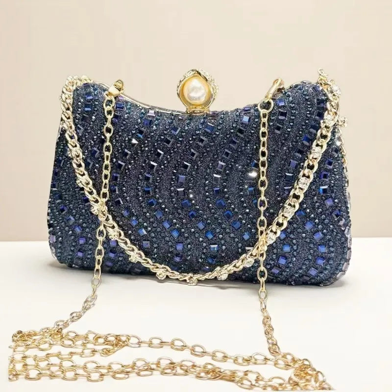 Rhinestone Diamond Inlay Evening Clutch — Blue | KIMLUD