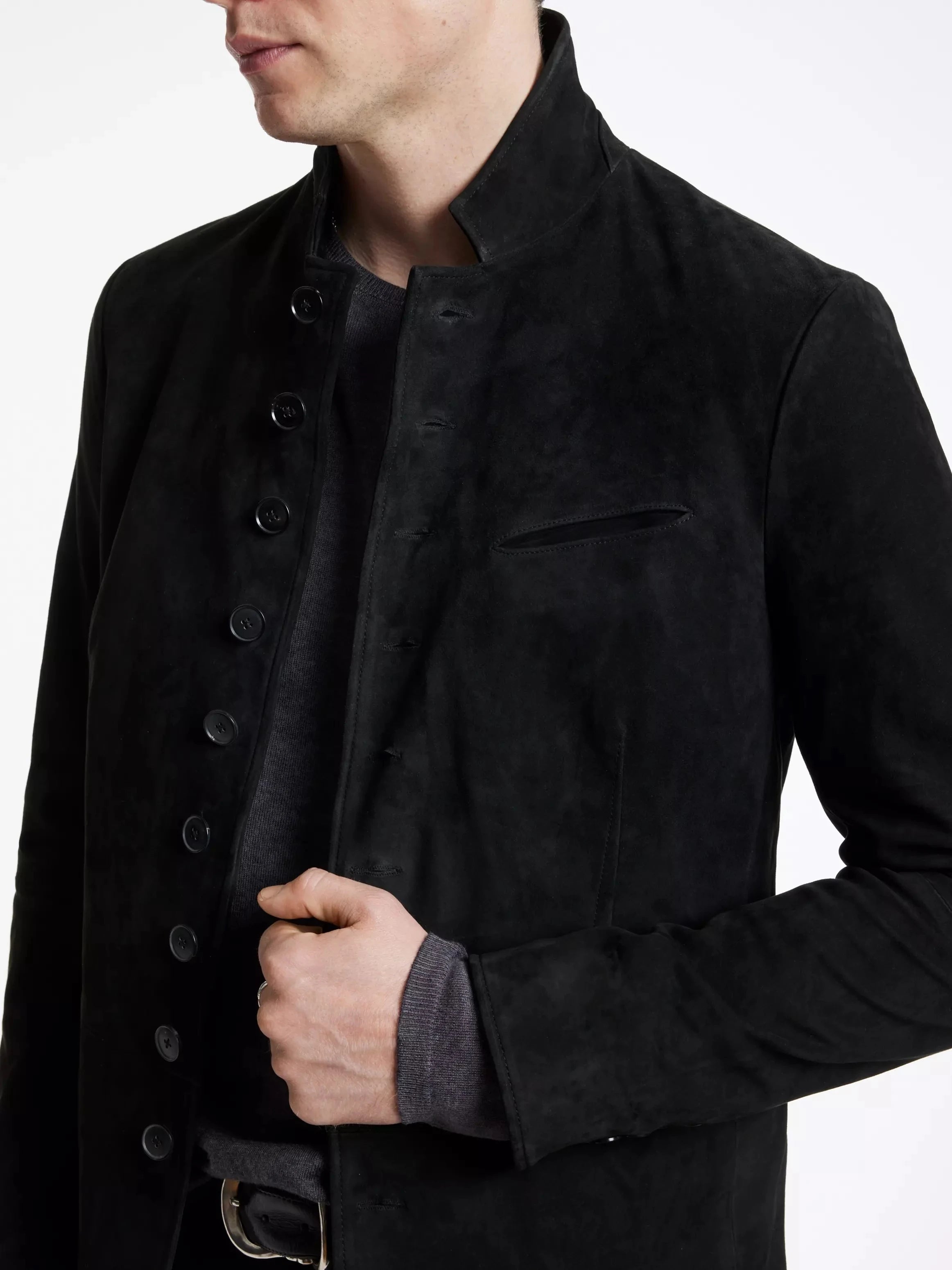 Styling collar edge cuffs multi-button leather suit men's goat suede leather jacket