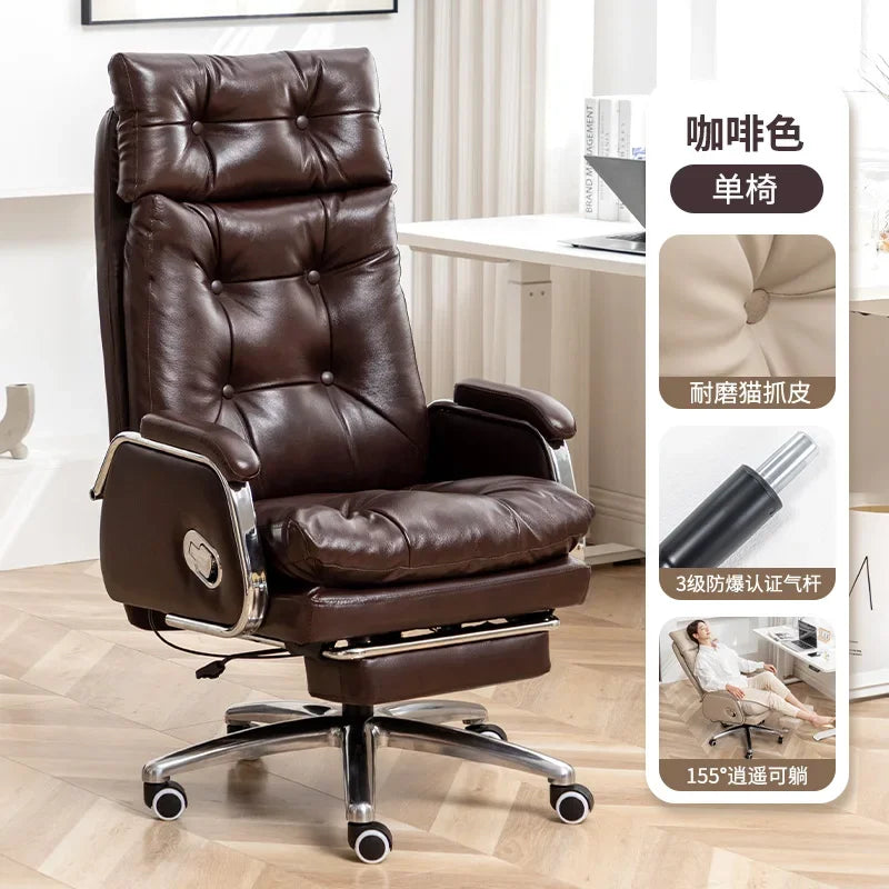 Cowhide Throne Chair Swivel Luxury Lounge Ergonomic Premium Comfort — Taupe | KIMLUD