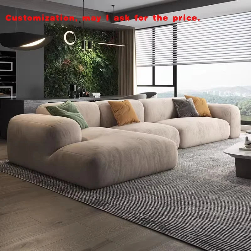 Velvet Lux L-Shaped Sectional Sofa — Ivory | KIMLUD