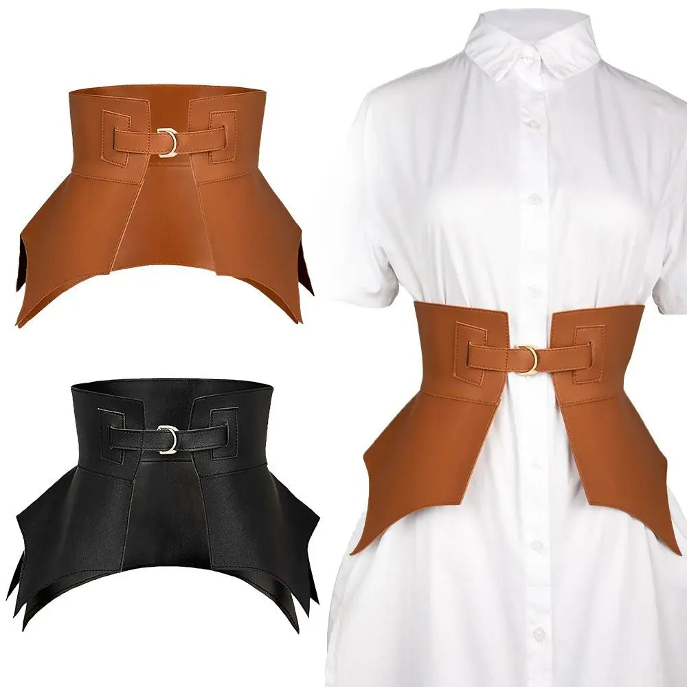 Black Brown Irregular Pu Leather Long Wide Belt Punk Style Women Fashion Autumn Winter Waistband Corset Belt