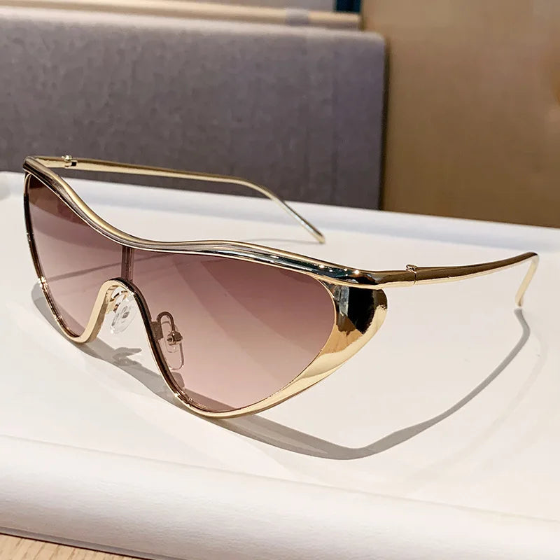 Metal Cat Eye Sunglasses Large Frame — Gold | KIMLUD