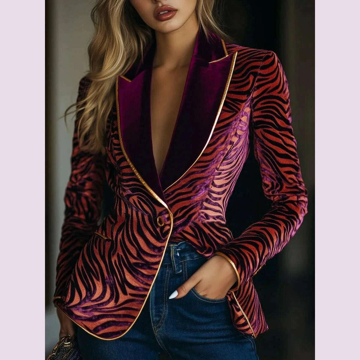 KIMLUD, 2025 Retro Floral Printed Blazer Jacket Satin Patchwork Lapel Collar Single Button Office Lady Elegant Vintage Jacket Coat, KIMLUD Womens Clothes