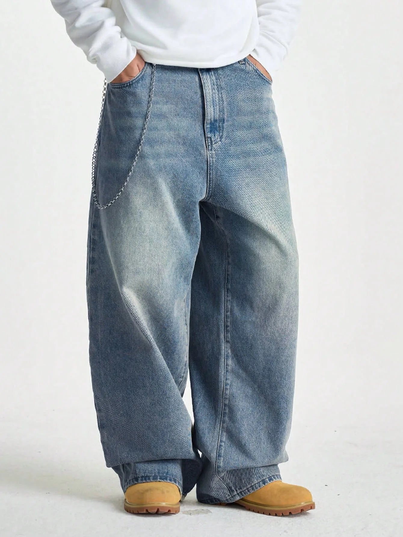 Brushed Denim Wide Pants Loose Fit Cargo Pockets HipHop Style — Black | KIMLUD