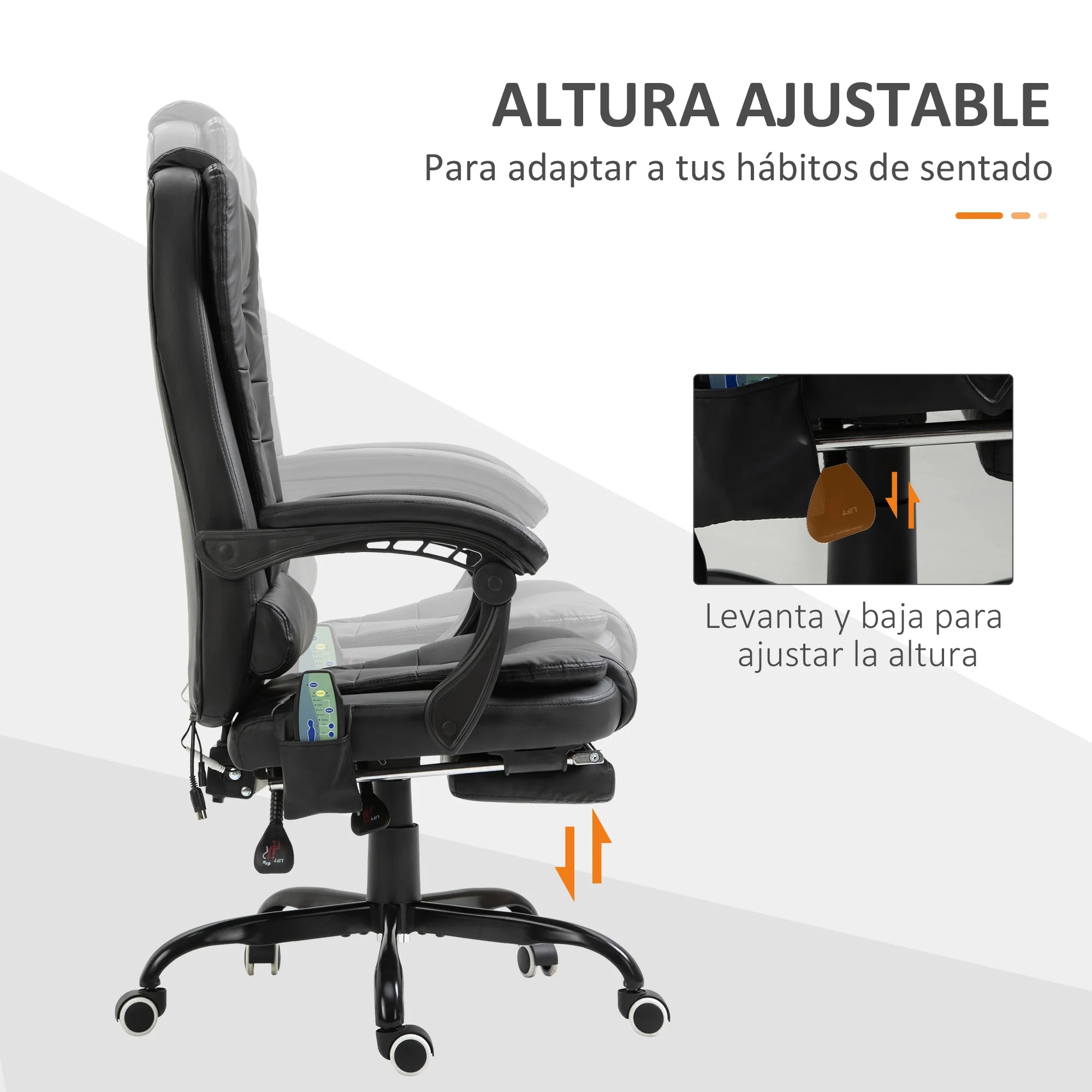 Vinsetto 7 points massage office chair with black retractable footrest