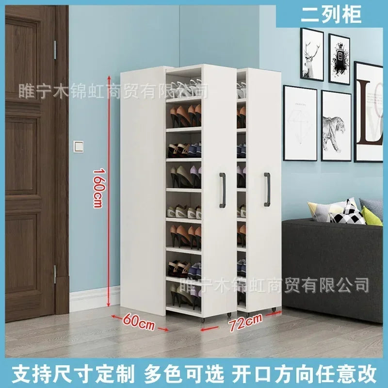Sliding dustproof shoe cabinet, large capacity wheeled side pull shoe rack storage drawer type seam storage cabinet at home entr