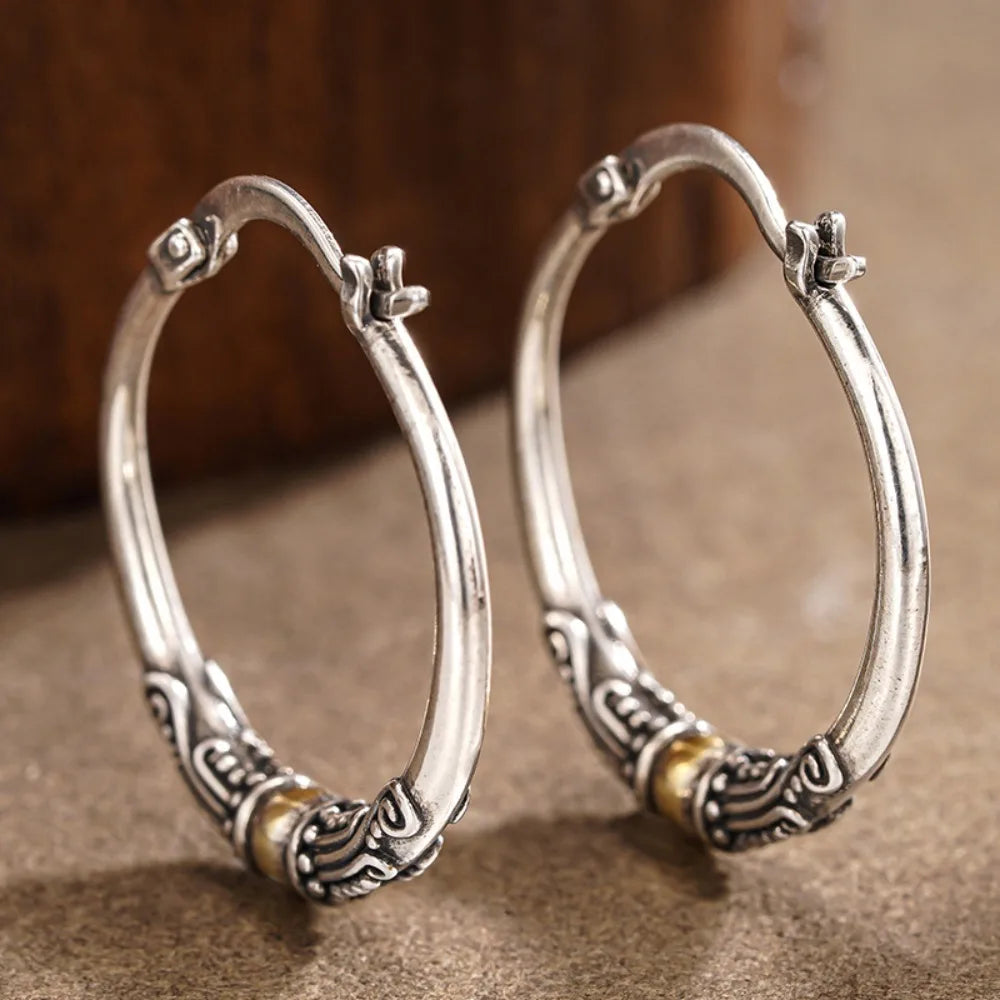 Hoop Earrings – Retro Ethnic Geometric – Cubic Zirconia | KIMLUD