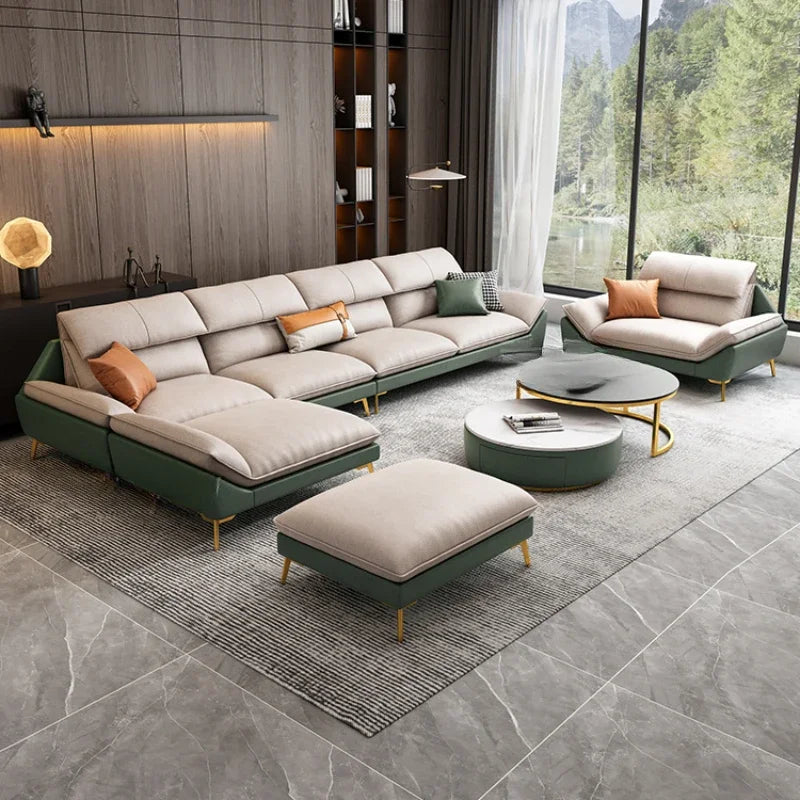 Sculpted Modular Solid Fabric Sofas — Beige | KIMLUD