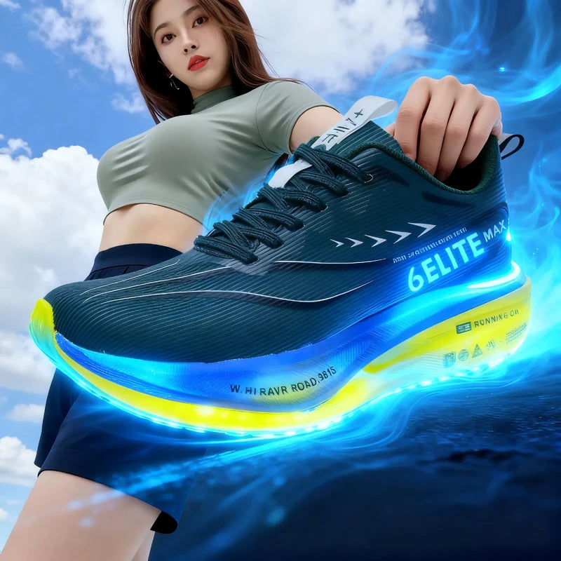 Air Mesh Running Shoes Carbon Plate Marathon Lightweight Breathable Nonskid — Emerald Green | KIMLUD