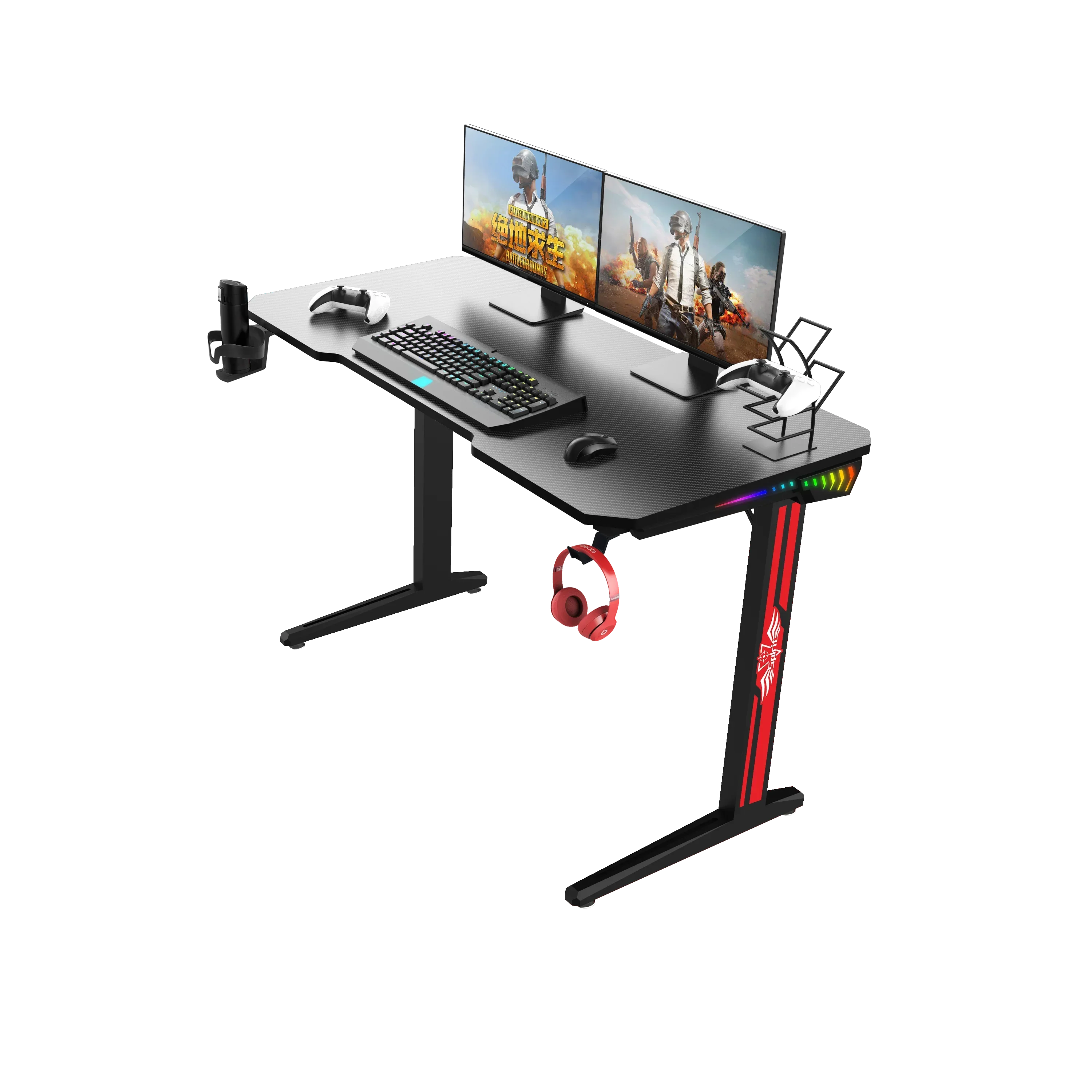 A Modern carbon fiber desktop large pc desk gaming custom adjustable big picture black computer gaming led desks for office