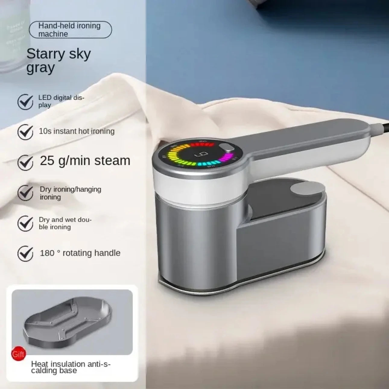 KIMLUD, New Intelligent Steam Ironing Machine Portable Travel Steamers for Clothes LCD Diplay Screenc Mini Handheld Garment Iron Steamer, Silver / us, KIMLUD APPAREL - Womens Clothes