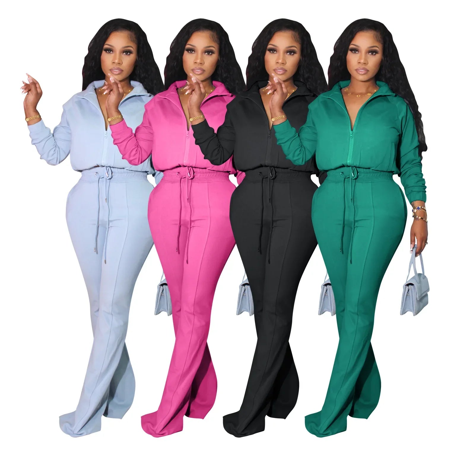 Two-Piece Tracksuit Silhouette Soft Sheen Satin Finish — Midnight Black | KIMLUD