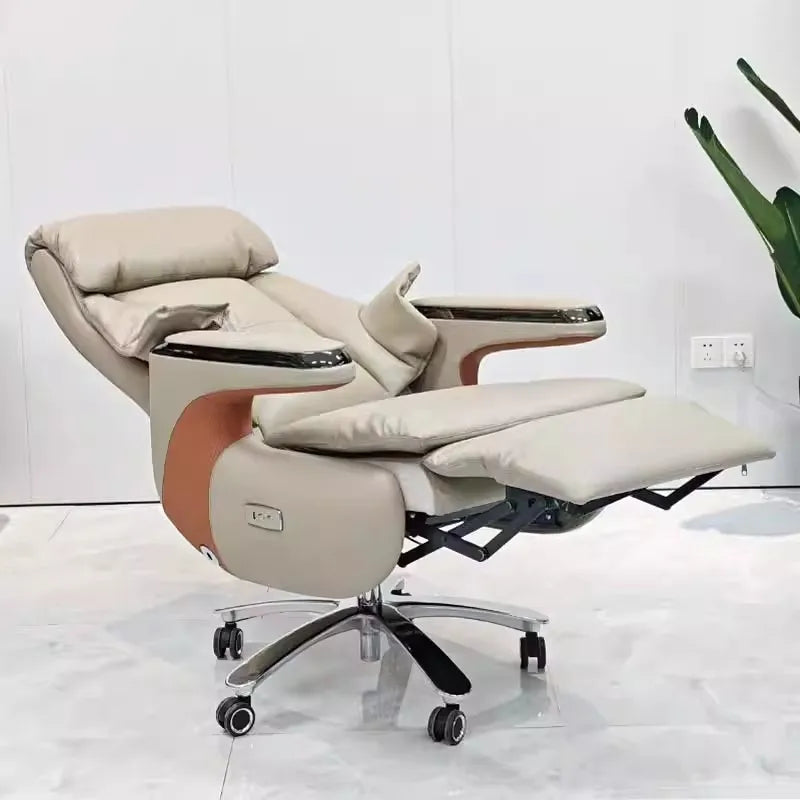 PU Leather Office Chair Ergonomic Reclining — Grey | KIMLUD