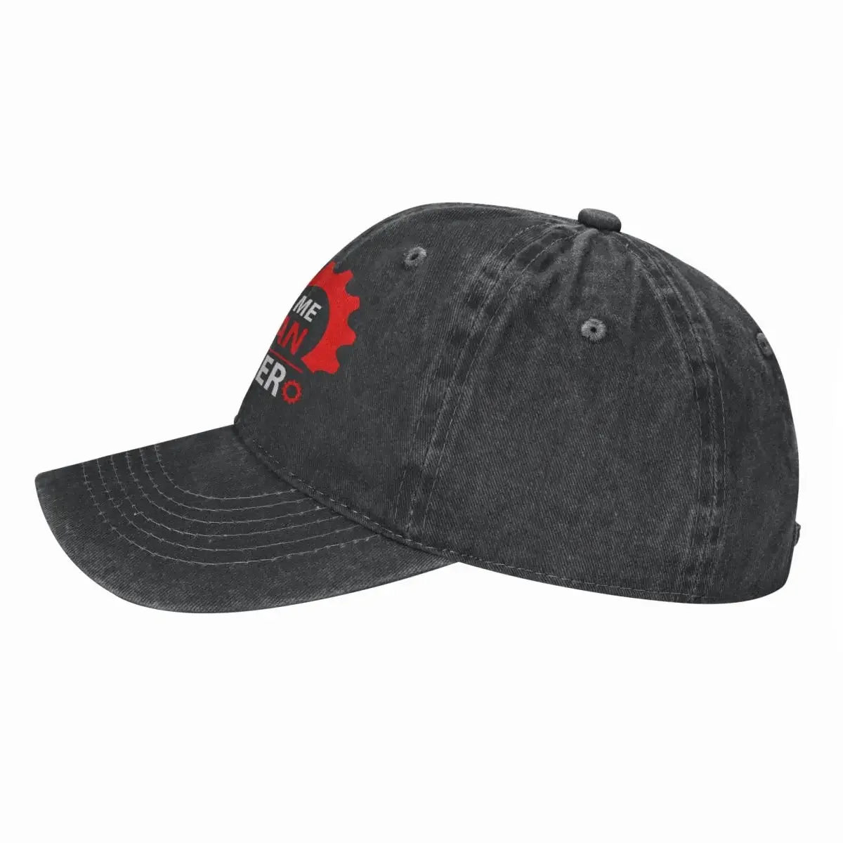 Washed Denim Trucker Cap With Bold Logo — Red | KIMLUD