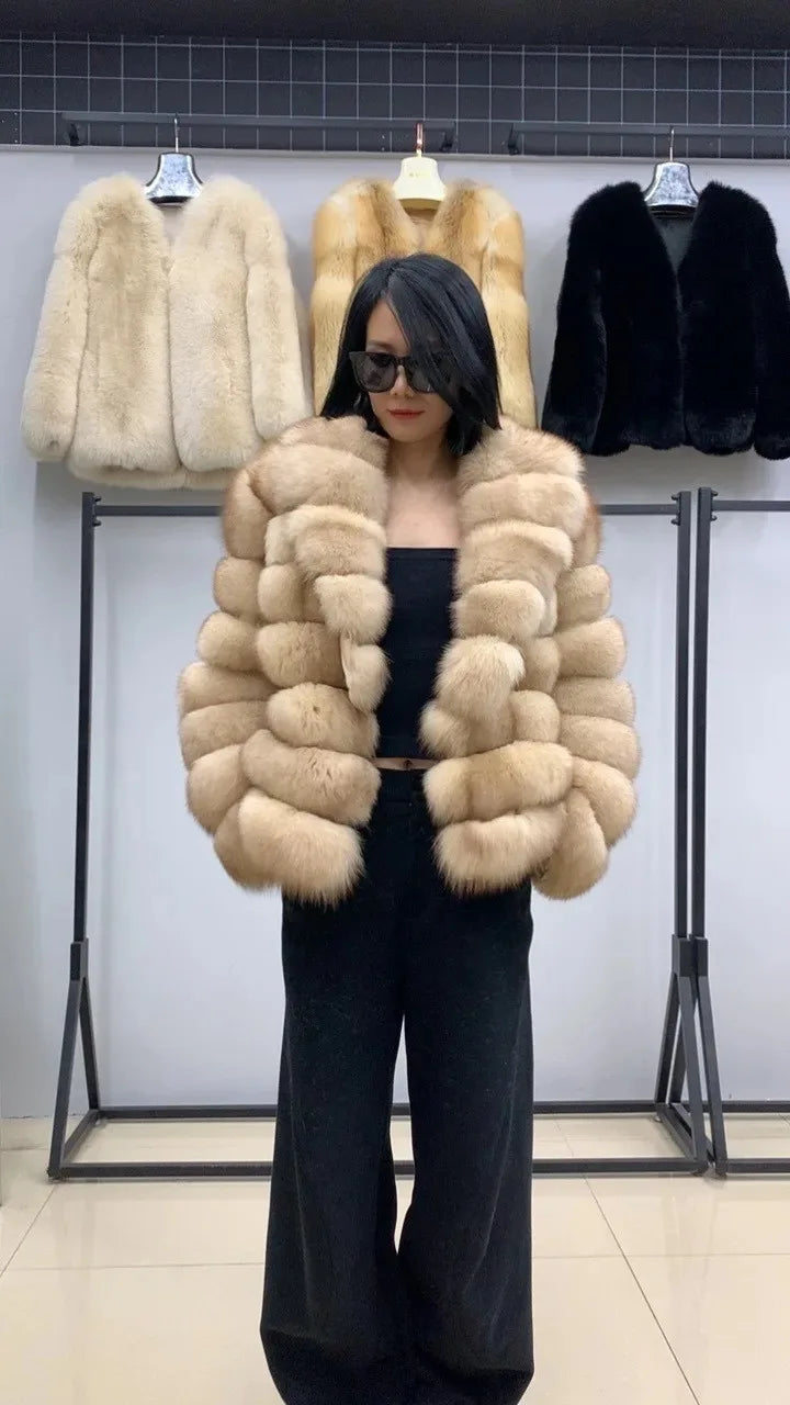 Fox Fur Coat – Winter High-End – Fox Fur – Colorful Sable | KIMLUD