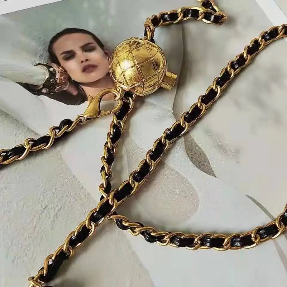 Metal Waist Chain Belt Chain Link Detail — Gold Tone | KIMLUD